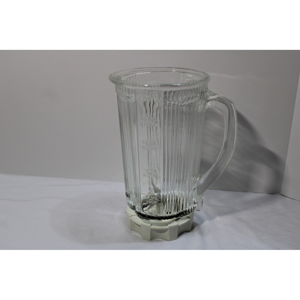 Vintage 5 Cup 40 oz Ribbed Glass Blender Jar Replacement with Handle and Base